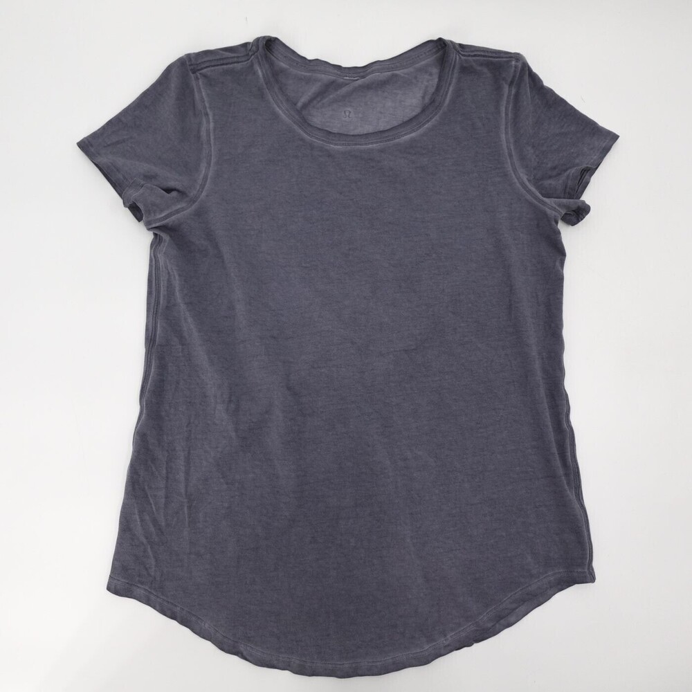 Lululemon T-Shirt Womens Grayish Blue Short Sleeve Scoop Neck Stretch Athletic